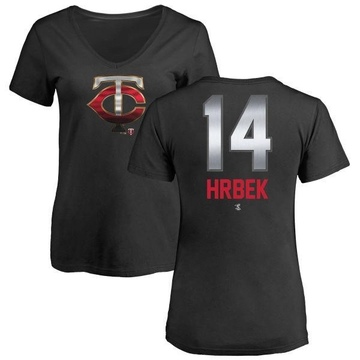 Women's Minnesota Twins Kent Hrbek ＃14 Midnight Mascot V-Neck T-Shirt - Black