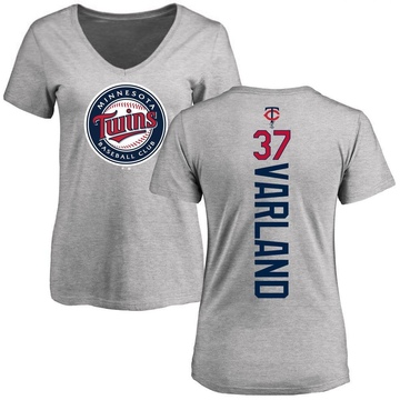 Women's Minnesota Twins Louie Varland ＃37 Backer Slim Fit T-Shirt Ash