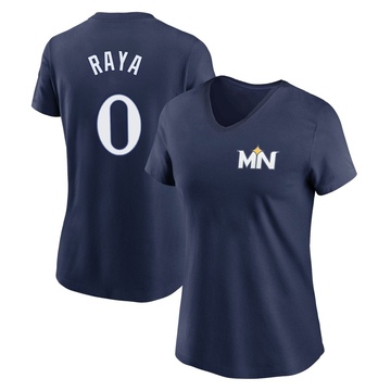 Women's Minnesota Twins Marco Raya ＃0 2024 City Connect Fuse Name & Number V-Neck T-Shirt - Navy