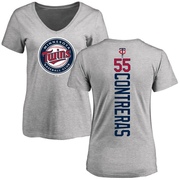 Women's Minnesota Twins Mark Contreras ＃55 Backer Slim Fit T-Shirt Ash