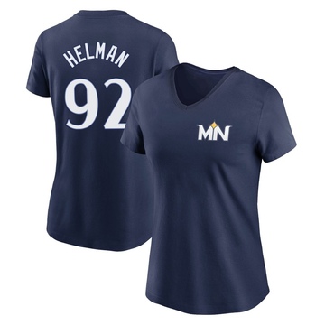 Women's Minnesota Twins Michael Helman ＃92 2024 City Connect Fuse Name & Number V-Neck T-Shirt - Navy