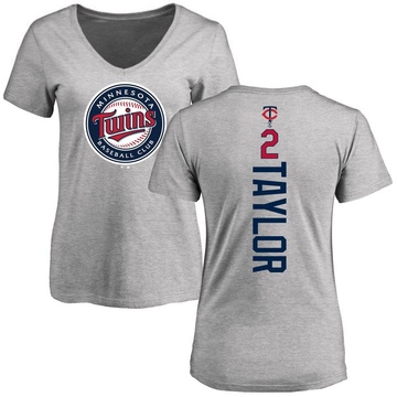 Women's Minnesota Twins Michael Taylor ＃2 Backer Slim Fit T-Shirt Ash