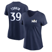 Women's Minnesota Twins Michael Tonkin ＃39 2024 City Connect Fuse Name & Number V-Neck T-Shirt - Navy