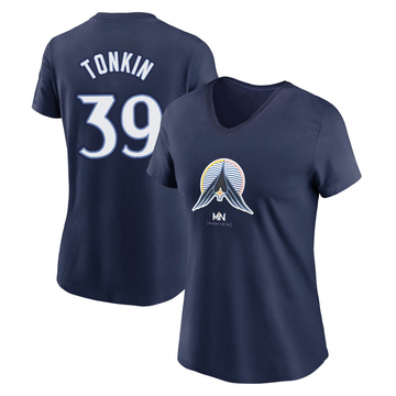 Women's Minnesota Twins Michael Tonkin ＃39 2024 City Connect Name & Number V-Neck T-Shirt - Navy