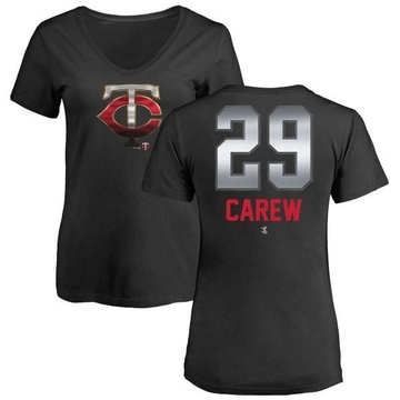 Women's Minnesota Twins Rod Carew ＃29 Midnight Mascot V-Neck T-Shirt - Black