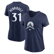 Women's Minnesota Twins Ronny Henriquez ＃31 2024 City Connect Name & Number V-Neck T-Shirt - Navy