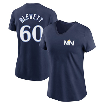 Women's Minnesota Twins Scott Blewett ＃60 2024 City Connect Fuse Name & Number V-Neck T-Shirt - Navy