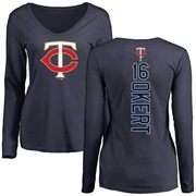 Women's Minnesota Twins Steven Okert ＃16 Backer Slim Fit Long Sleeve T-Shirt - Navy