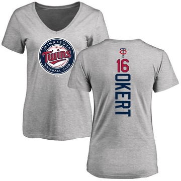 Women's Minnesota Twins Steven Okert ＃16 Backer Slim Fit T-Shirt Ash