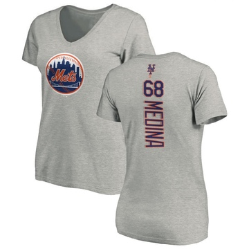 Women's New York Mets Adonis Medina ＃68 Backer Slim Fit T-Shirt Ash