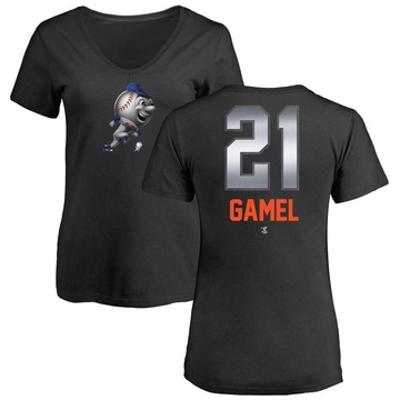 Women's New York Mets Ben Gamel ＃21 Game Ben l Midnight Mascot V-Neck T-Shirt - Black