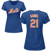 Women's New York Mets Ben Gamel ＃21 Game Ben l Roster Name & Number T-Shirt - Royal