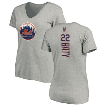 Women's New York Mets Brett Baty ＃22 Backer Slim Fit T-Shirt Ash