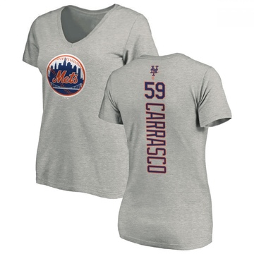 Women's New York Mets Carlos Carrasco ＃59 Backer Slim Fit T-Shirt Ash