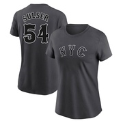 Women's New York Mets Cole Sulser ＃54 Graphite 2024 City Connect Fuse Name & Number T-Shirt