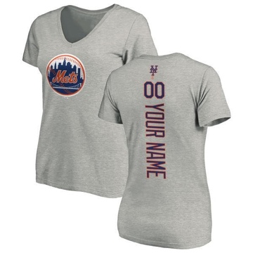 Women's New York Mets Custom ＃00 Backer Slim Fit T-Shirt Ash