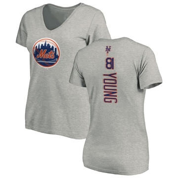 Women's New York Mets Danny Young ＃81 Backer Slim Fit T-Shirt Ash