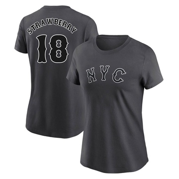 Women's New York Mets Darryl Strawberry ＃18 Graphite 2024 City Connect Fuse Name & Number T-Shirt