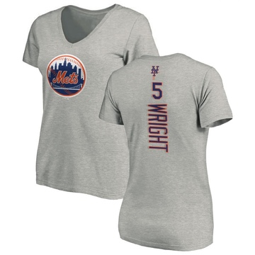 Women's New York Mets David Wright ＃5 Backer Slim Fit T-Shirt Ash