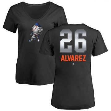 Women's New York Mets Eddy Alvarez ＃26 Midnight Mascot V-Neck T-Shirt - Black