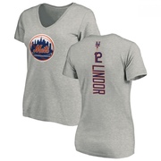 Women's New York Mets Francisco Lindor ＃12 Backer Slim Fit T-Shirt Ash