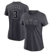 Women's New York Mets Jesse Winker ＃3 Graphite 2024 City Connect Fuse Name & Number T-Shirt