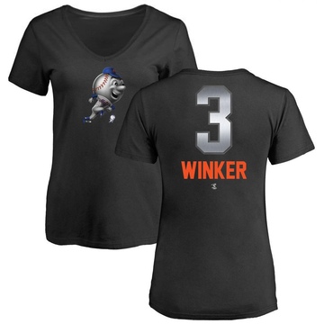 Women's New York Mets Jesse Winker ＃3 Midnight Mascot V-Neck T-Shirt - Black