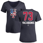 Women's New York Mets Jimmy Yacabonis ＃73 Name and Number Banner Wave V-Neck T-Shirt - Navy