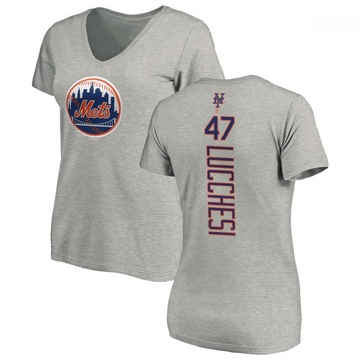 Women's New York Mets Joey Lucchesi ＃47 Backer Slim Fit T-Shirt Ash