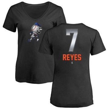 Women's New York Mets Jose Reyes ＃7 Midnight Mascot V-Neck T-Shirt - Black