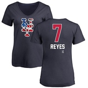 Women's New York Mets Jose Reyes ＃7 Name and Number Banner Wave V-Neck T-Shirt - Navy