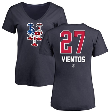 Women's New York Mets Mark Vientos ＃27 Name and Number Banner Wave V-Neck T-Shirt - Navy