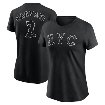 Women's New York Mets Omar Narvaez ＃2 2024 City Connect Name & Number T-Shirt - Black