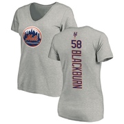 Women's New York Mets Paul Blackburn ＃58 Backer Slim Fit T-Shirt Ash