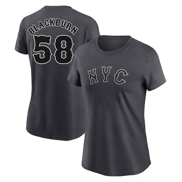 Women's New York Mets Paul Blackburn ＃58 Graphite 2024 City Connect Fuse Name & Number T-Shirt