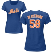 Women's New York Mets Paul Blackburn ＃58 Roster Name & Number T-Shirt - Royal