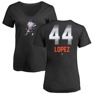 Women's New York Mets Yoan Lopez ＃44 Midnight Mascot V-Neck T-Shirt - Black