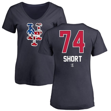 Women's New York Mets Zack Short ＃74 Name and Number Banner Wave V-Neck T-Shirt - Navy