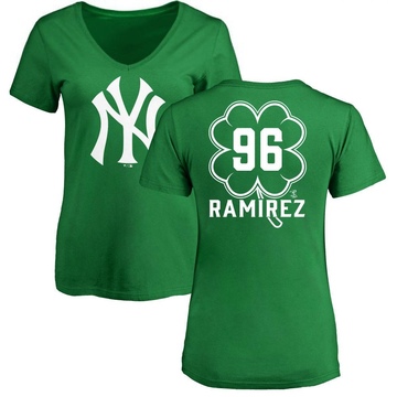 Women's New York Yankees Agustin Ramirez ＃96 Dubliner Name & Number V-Neck T-Shirt Kelly - Green