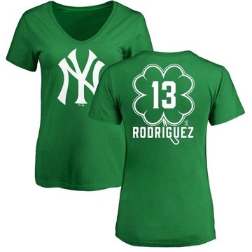 Women's New York Yankees Alex Rodriguez ＃13 Dubliner Name & Number V-Neck T-Shirt Kelly - Green