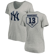 Women's New York Yankees Alex Rodriguez ＃13 RBI Slim Fit V-Neck T-Shirt Heathered - Gray