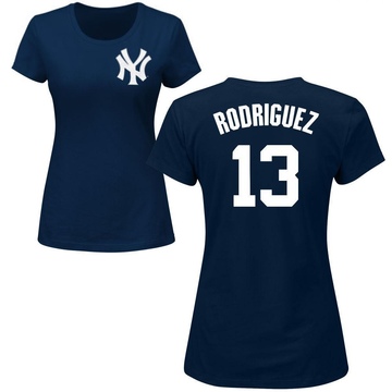 Women's New York Yankees Alex Rodriguez ＃13 Roster Name & Number T-Shirt - Navy