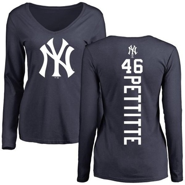 Women's New York Yankees Andy Pettitte ＃46 Backer Slim Fit Long Sleeve T-Shirt - Navy