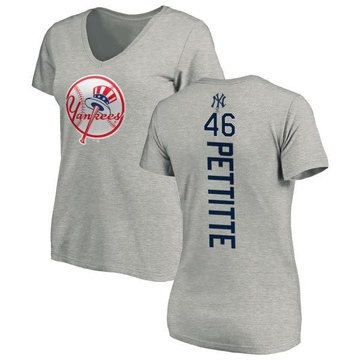 Women's New York Yankees Andy Pettitte ＃46 Backer Slim Fit T-Shirt Ash