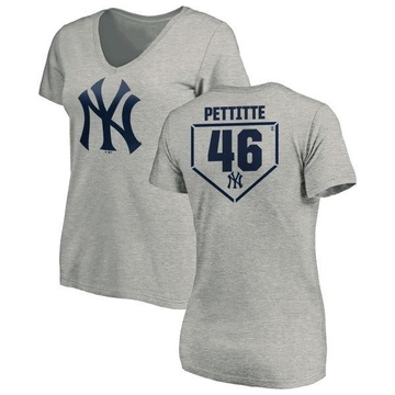 Women's New York Yankees Andy Pettitte ＃46 RBI Slim Fit V-Neck T-Shirt Heathered - Gray