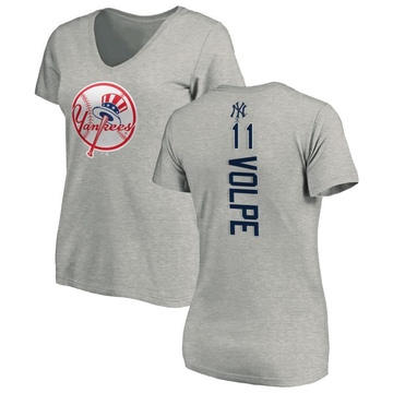 Women's New York Yankees Anthony Volpe ＃11 Backer Slim Fit T-Shirt Ash