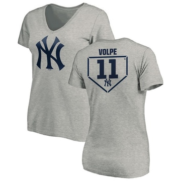 Women's New York Yankees Anthony Volpe ＃11 RBI Slim Fit V-Neck T-Shirt Heathered - Gray