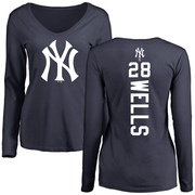 Women's New York Yankees Austin Wells ＃28 Backer Slim Fit Long Sleeve T-Shirt - Navy