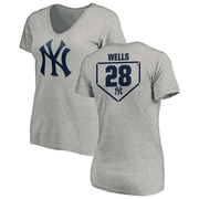 Women's New York Yankees Austin Wells ＃28 RBI Slim Fit V-Neck T-Shirt Heathered - Gray