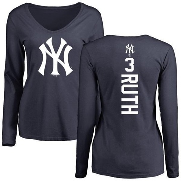 Women's New York Yankees Babe Ruth ＃3 Backer Slim Fit Long Sleeve T-Shirt - Navy